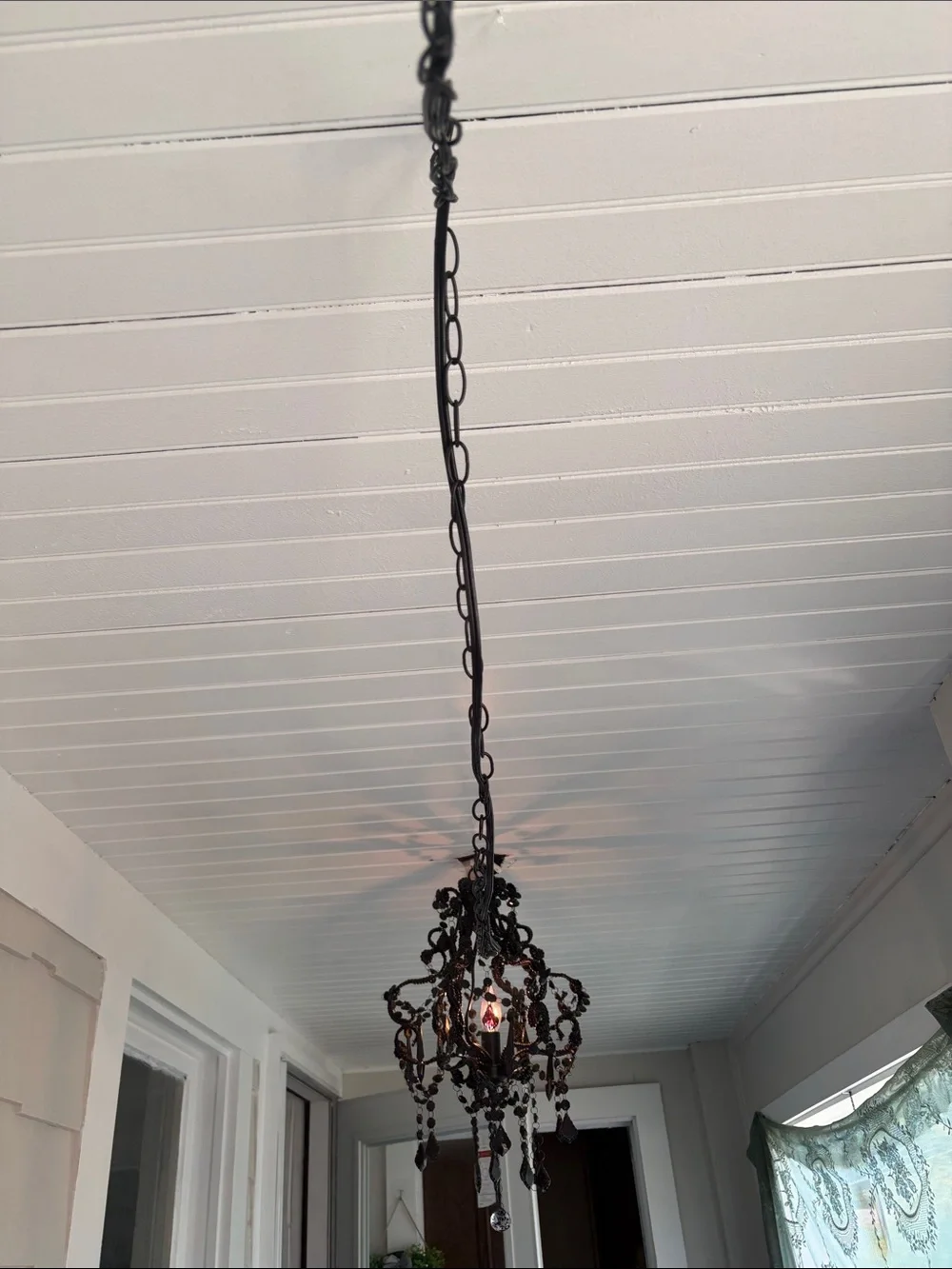 Vintage Black Beaded Mini Chandelier Pendant Light - Unbranded